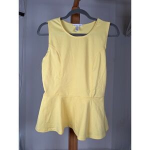 Ambiance Apparel Yellow Peplum Sleeveless Top Crew Neck Knit Blouse XL